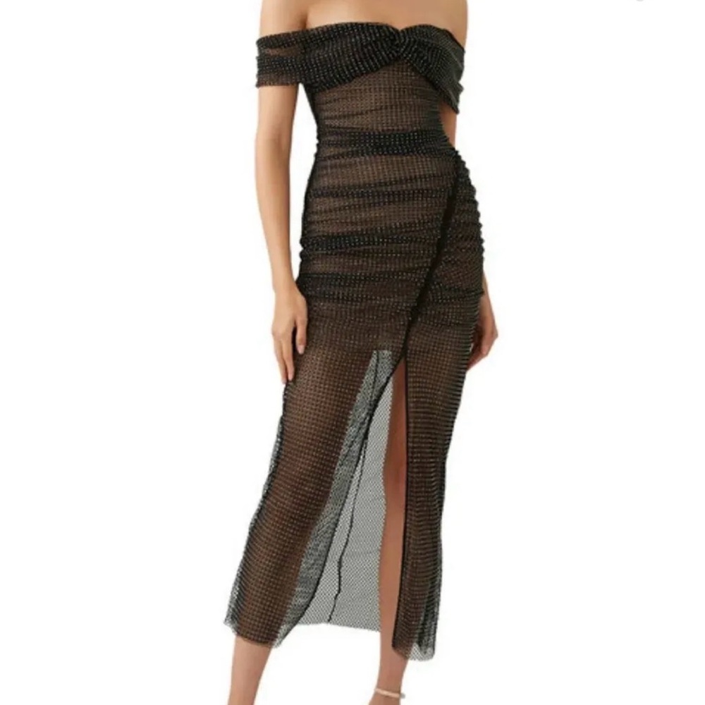 Self-Portrait Black Strapless Mesh Dress